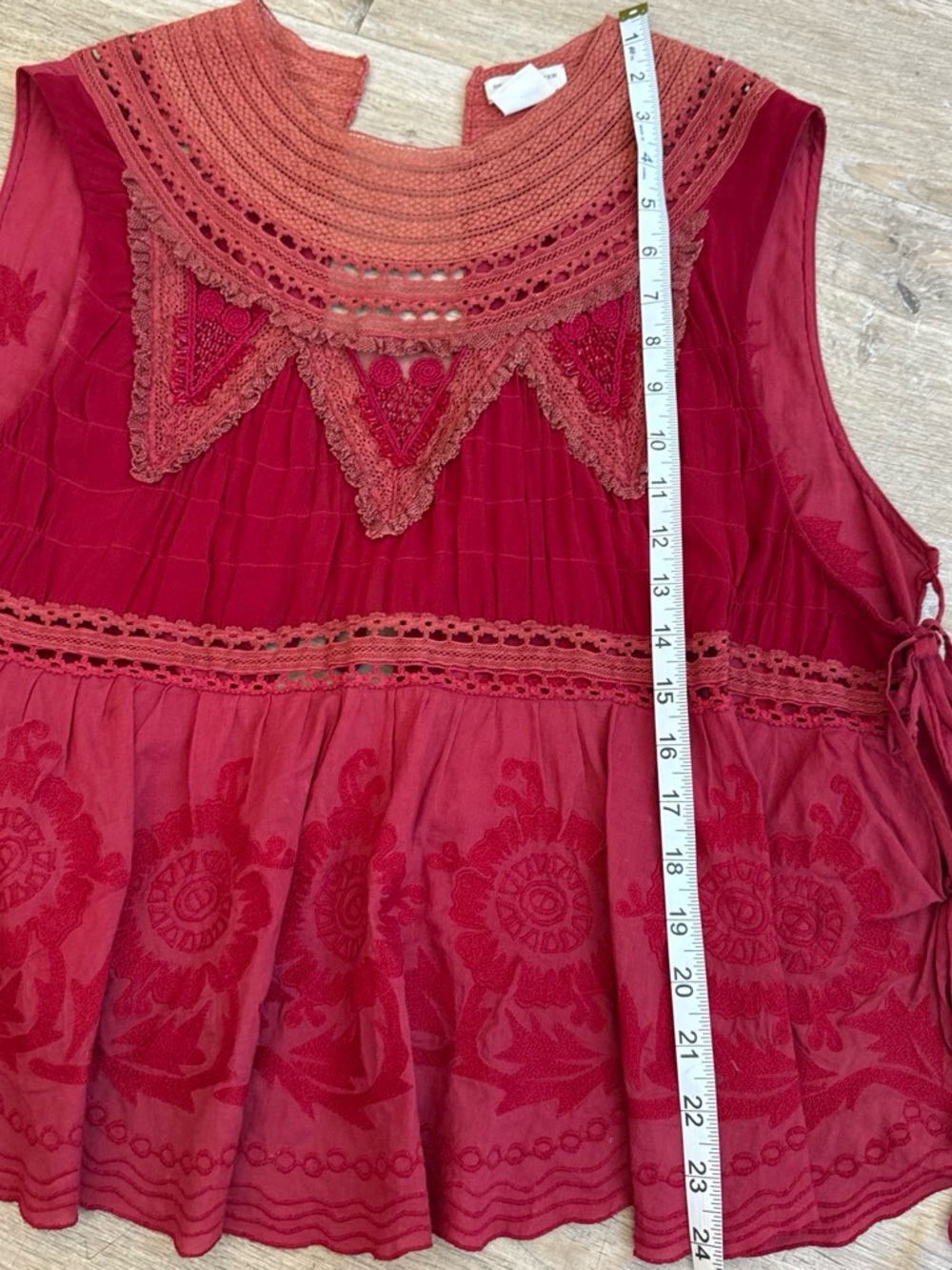 Dries Van Noten Crimson Red Sleeveless Crochet Yoke Tunic 42 - Picture 3 of 7